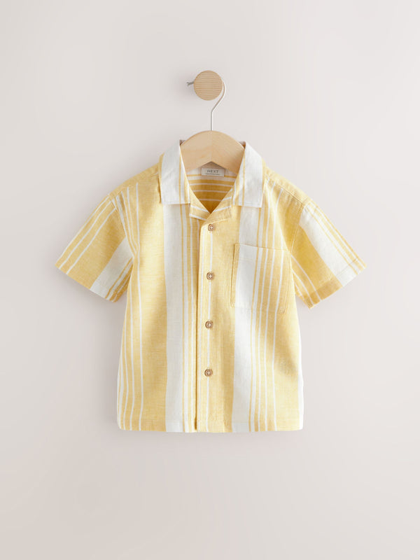 Yellow Stripe Short Sleeves Revere Collar Linen Blend Stripe Shirt (3mths-7yrs)