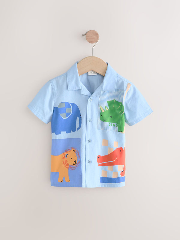 Light Blue 100% Cotton Short Sleeves Animal Hotchpotch Printed Shirt (3mths-7yrs)