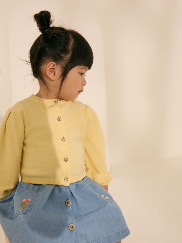 Lemon Yellow Pleated Sleeve Cardigan (3mths-10yrs)