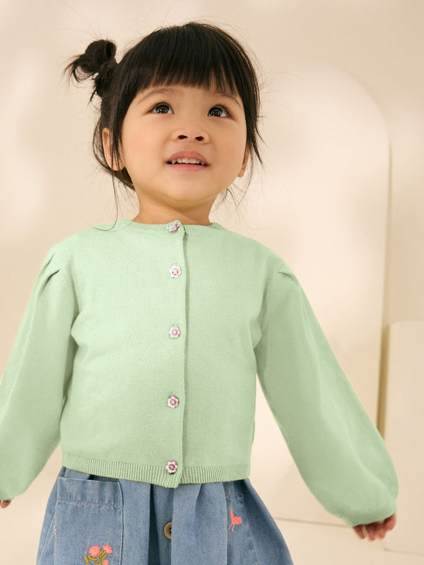 Lime Green Pleated Sleeve Cardigan (3mths-10yrs)