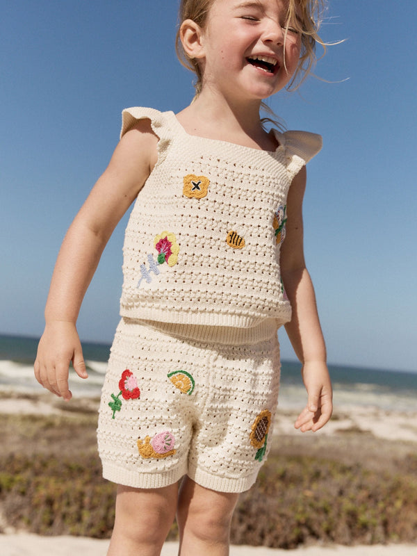 Ecru Crochet Knit 100% Cotton Shorts Set (3mths-7yrs)