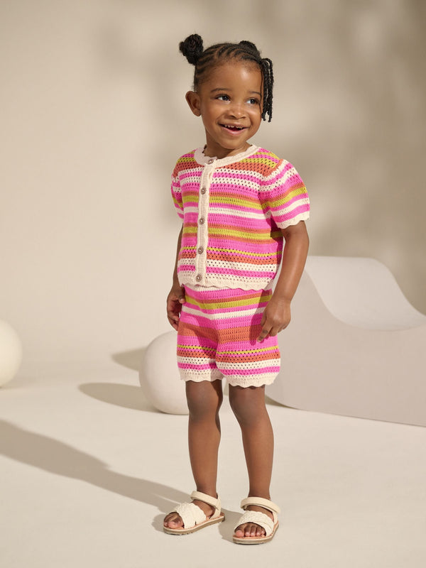 Pink Knitted Stripe Co-ord 100% Cotton Top & Shorts Set (3mths-7yrs)