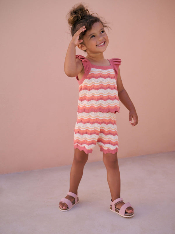 Orange/White 100% Cotton Knitted Top and Shorts Set (3mths-7yrs)