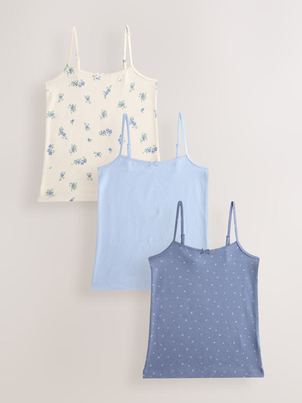 Blue Strappy Printed Cami Vests 3 Pack (1.5-16yrs)