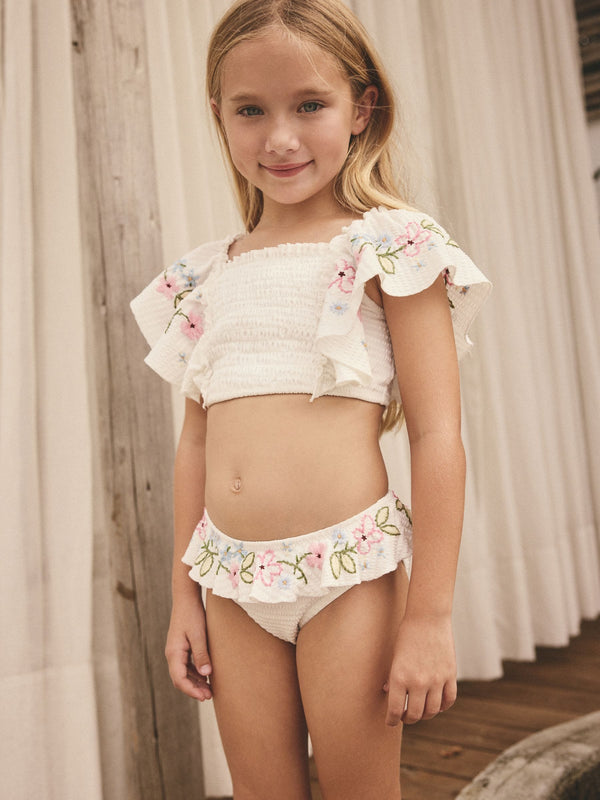White Ruffle Embroidered Bikini (3-16yrs)