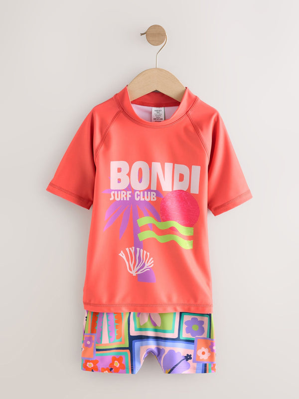 Purple Tropical Sunsafe Rash Vest And Shorts Set (3-16yrs)