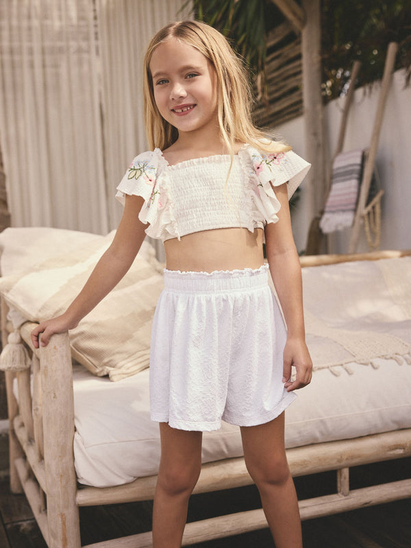 White Broderie Beach Shorts (3-16yrs)