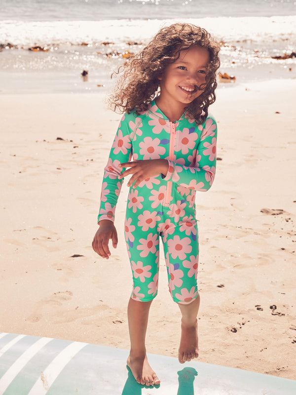 Green/Pink Flower Long Leg Sunsafe Swimsuit (3mths-8yrs)