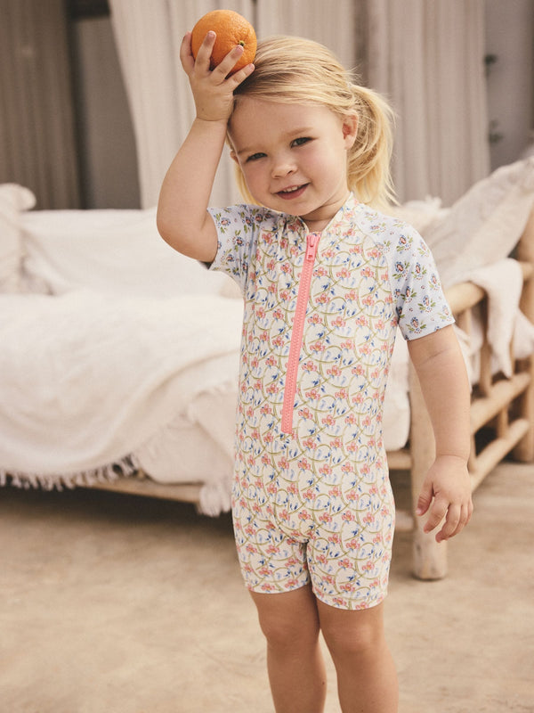 Blue/Pink Floral Frill Sleeve Sunsafe Swimsuit (3mths-10yrs)
