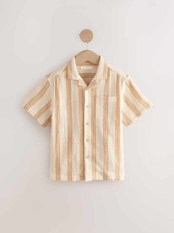 Yellow Stripe Short Sleeves Revere Collar Texture Stripe Shirt (3-16yrs)