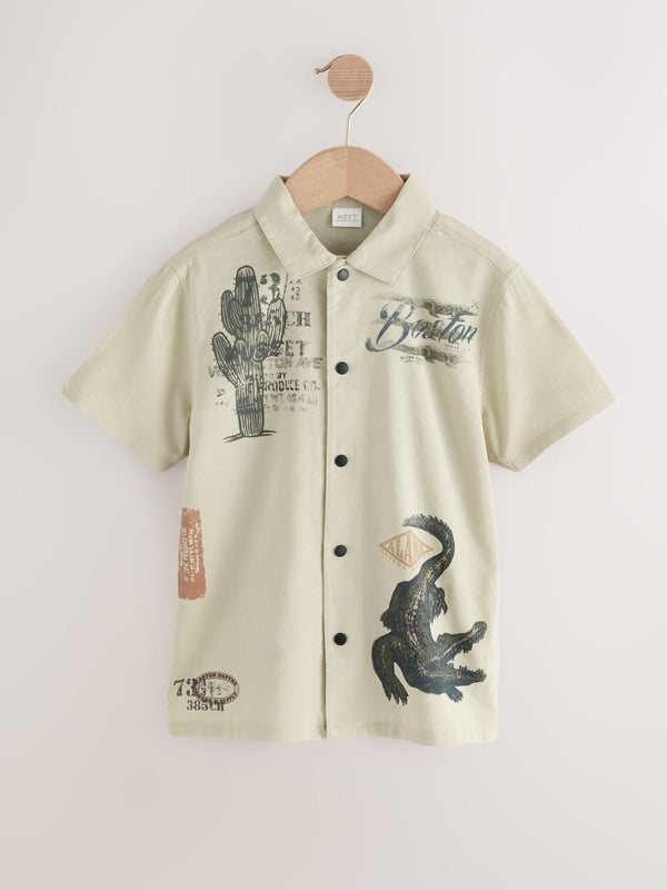 Khaki Camo Short Sleeve Printed Shirt (3-16yrs)