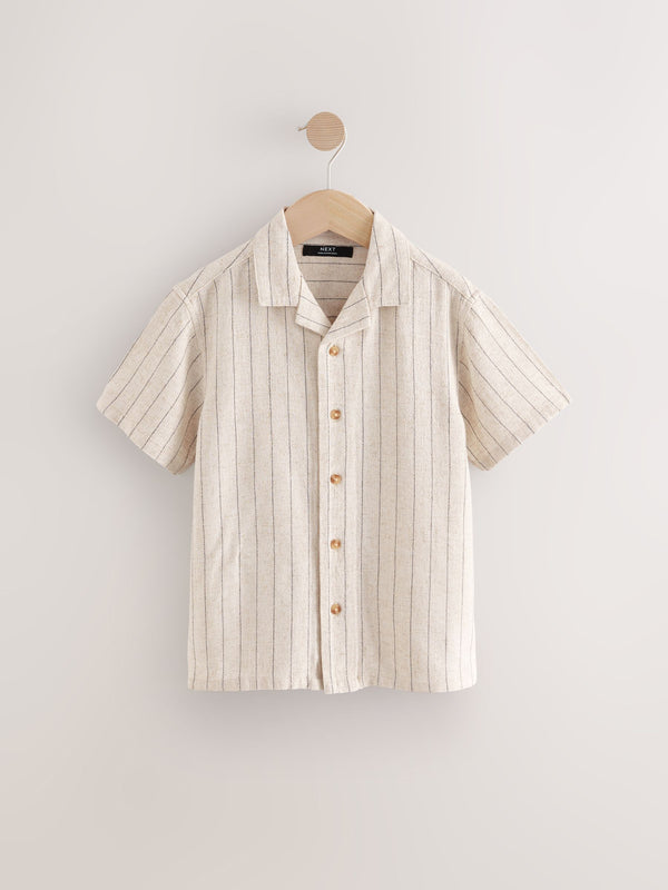 Ecru Stripe Short Sleeves Revere Collar Texture Shirt (3-16yrs)