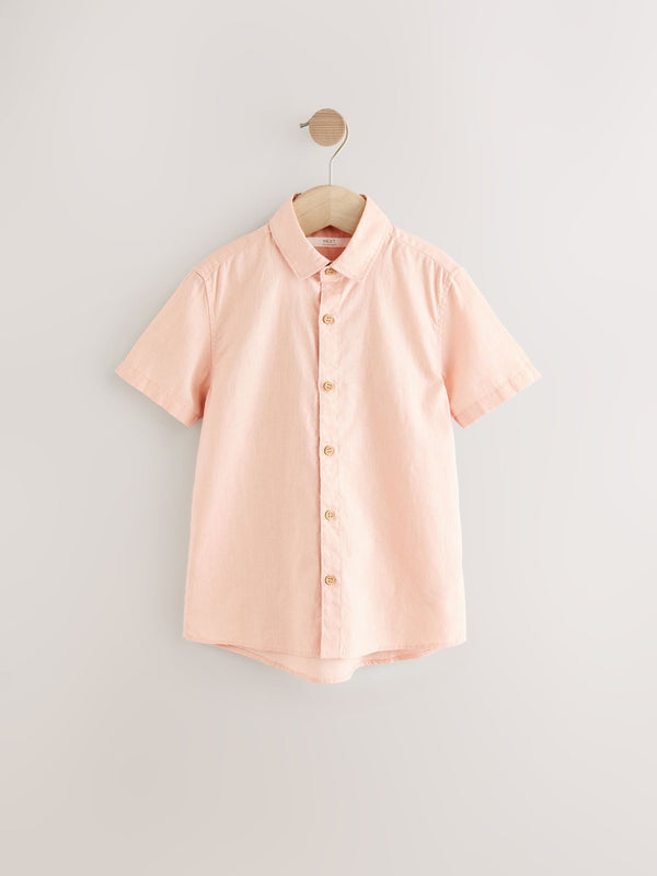 Peach Pink Single Short Sleeves Linen Blend Shirt (3mths-16yrs)