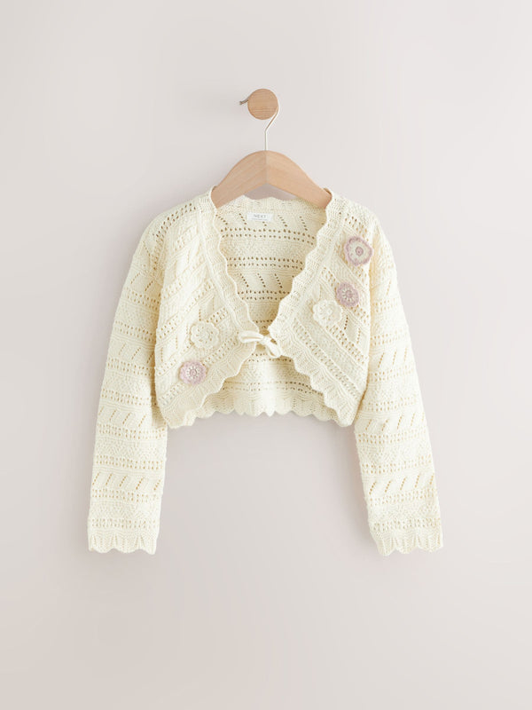 Ecru Crochet Occasion Shrug 100% Cotton Cardigan (3mths-16yrs)