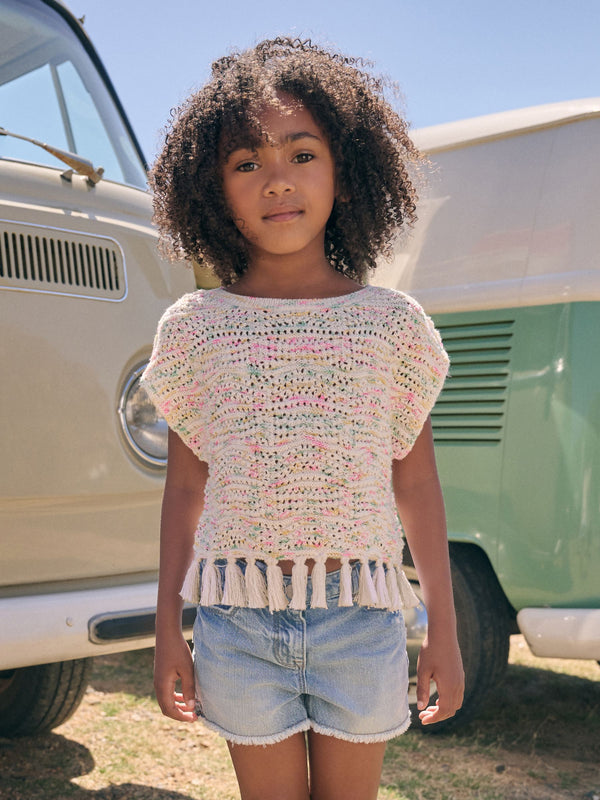 Ecru Knitted Tassle Top (3-16yrs)