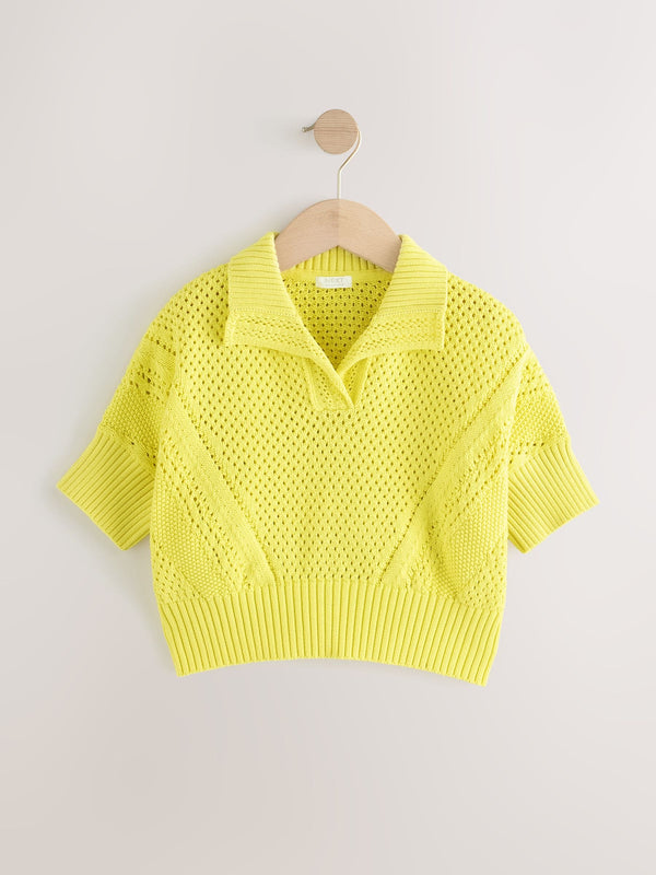 Lime Green Short Sleeved Knitted Collar 100% Cotton Jumper (3-16yrs)