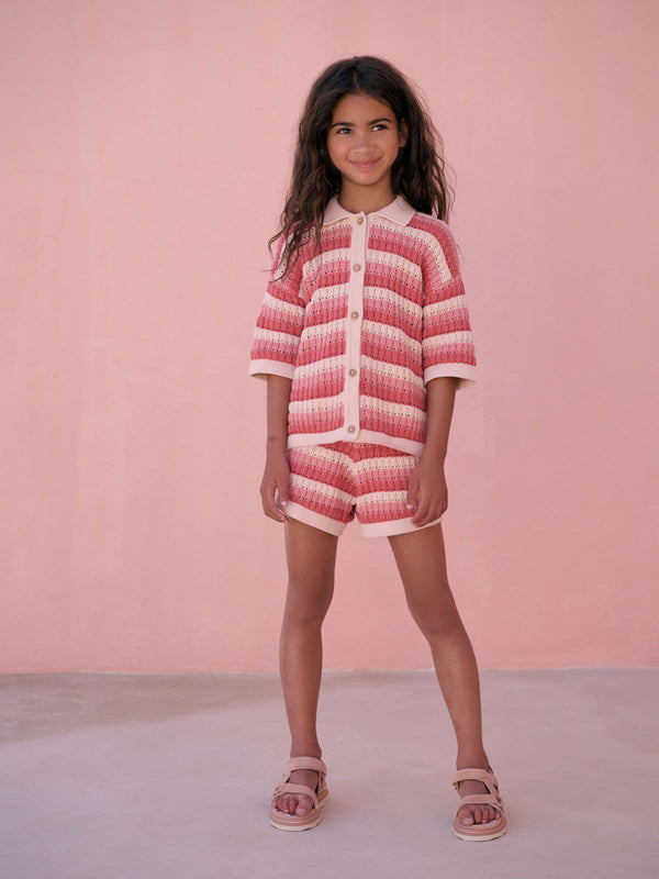 Red/Pink 100% Cotton Shirt and Short Knitted Set (3-16yrs)