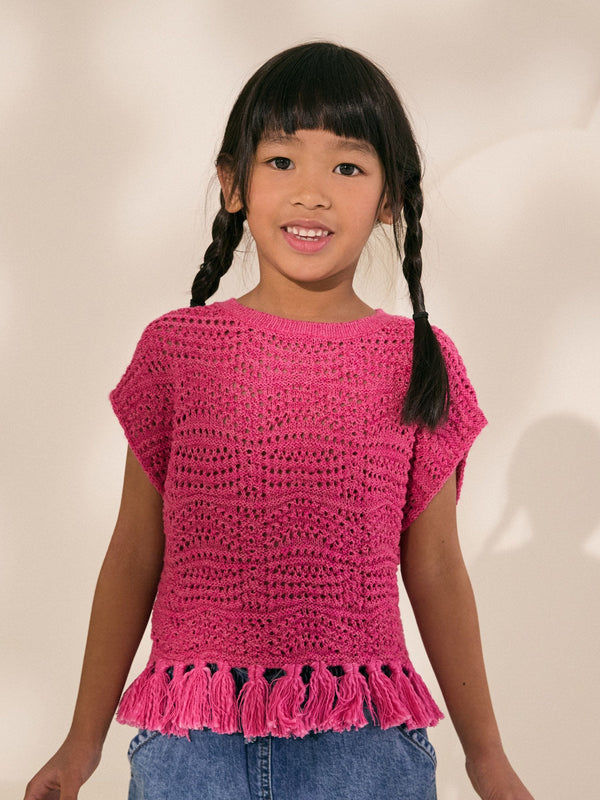 Pink Knitted Tassle Top (3-16yrs)
