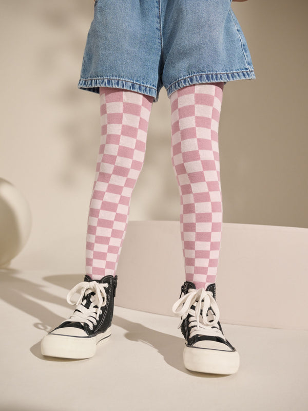 Pink Cotton Rich Checkerboard Tights