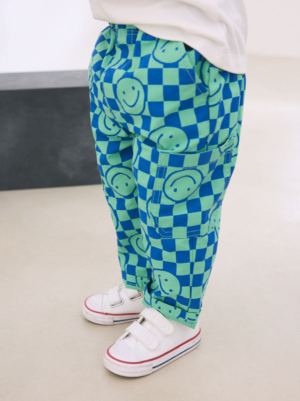 Blue/Green Checkerboard Side Pocket Pull On Trousers (3mths-7yrs)
