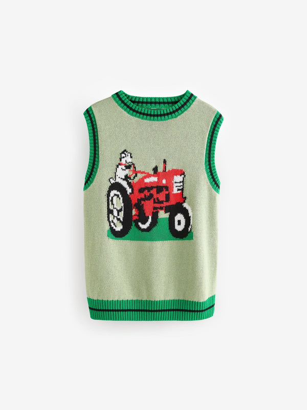 Green Cath Kidston 100% Cotton Knitted Tractor Tank (3mths-7yrs)