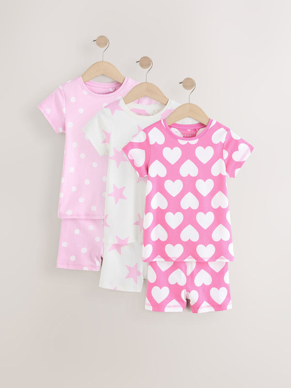 Pink/white heart star Short Pyjamas 3 Pack (9mths-12yrs)