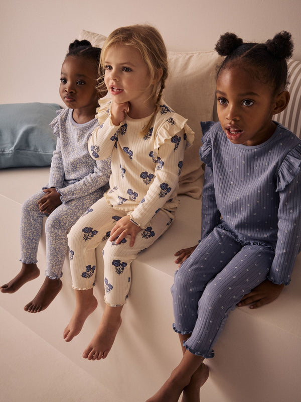Blue/White Rib Snuggle Pyjamas 3 Pack (9mths-12yrs)