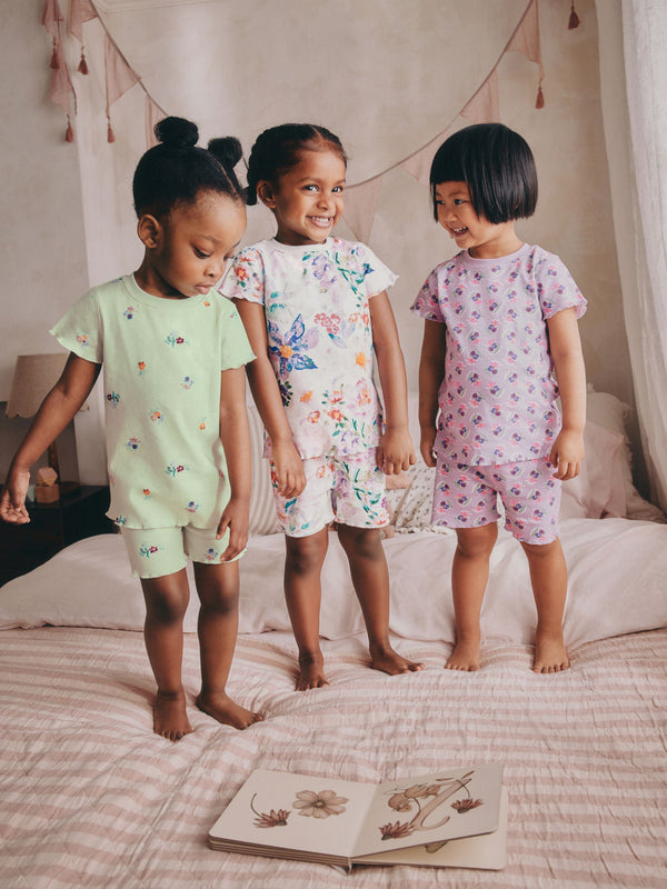 Purple Floral Short Pyjamas 3 Pack (9mths-12yrs)