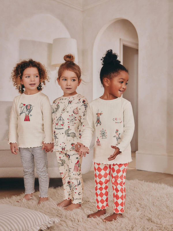 Red/Ecru Circus Long Sleeve Snuggle Pyjamas 3 Pack (9mths-16yrs)