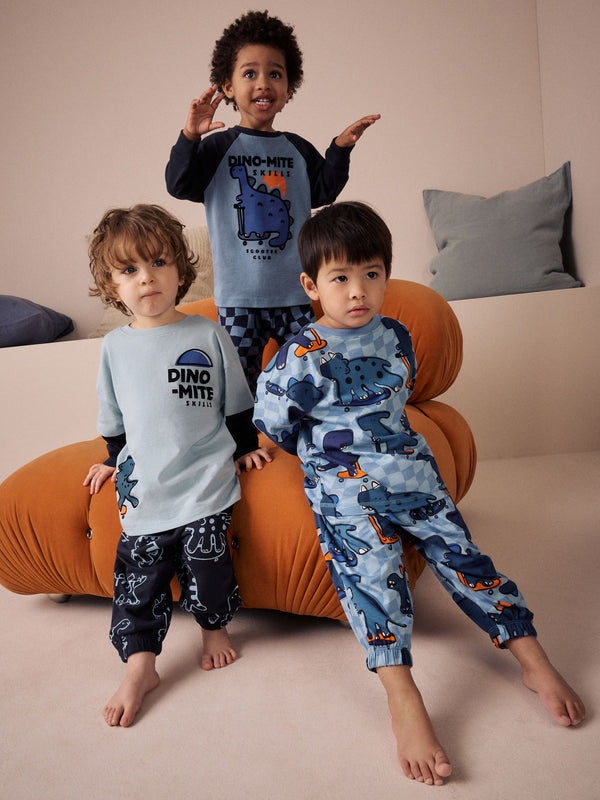 Orange/Navy Dinosaur Oversized Pyjamas 3 Pack (9mths-10yrs)