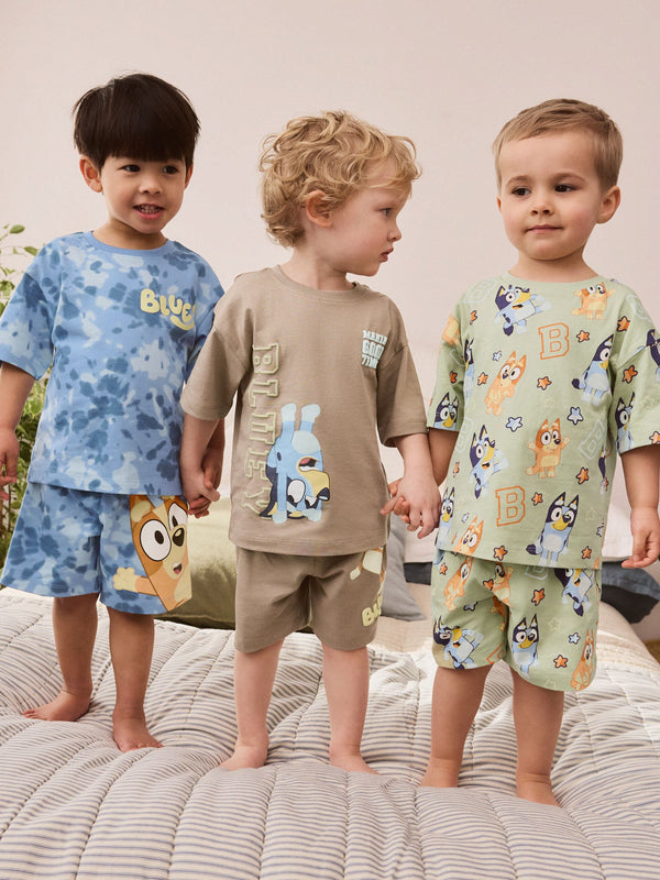 Blue/Green Bluey 100% Cotton Short Pyjamas 3 Pack (12mths-8yrs)