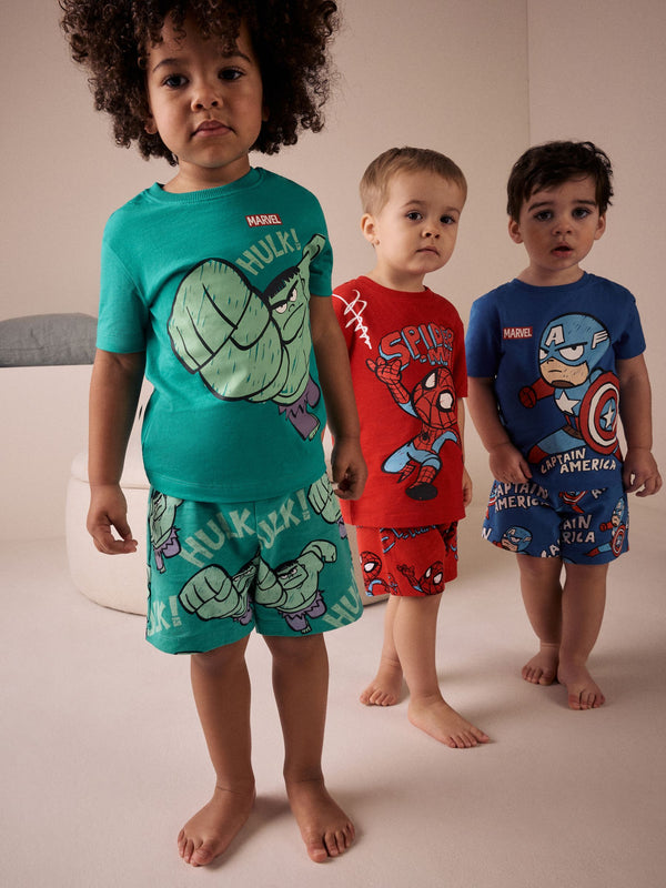 Multi Bright Mini Marvel 100% Cotton Short Pyjamas 3 Pack (12mths-11yrs)