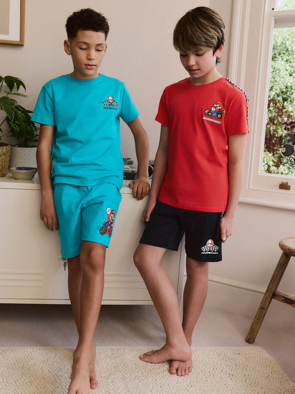Blue/Red Mario Kart Short 100% Cotton Pyjamas 2 Pack (3-16yrs)