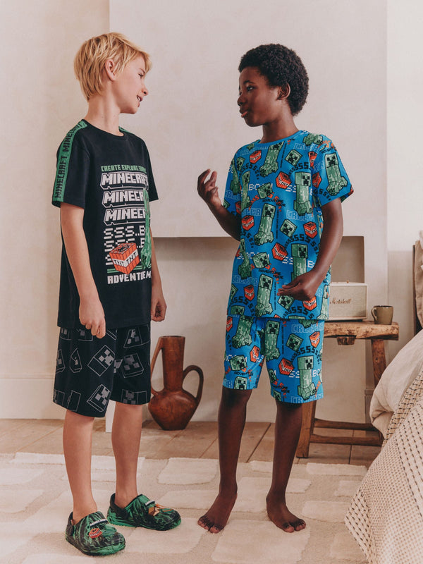 Green/Black License Minecraft Short Pyjamas 2 Pack (5-14yrs)
