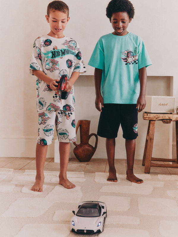 Blue/Cream Hot Wheels Short Pyjamas 2 Pack (9mths-10yrs)