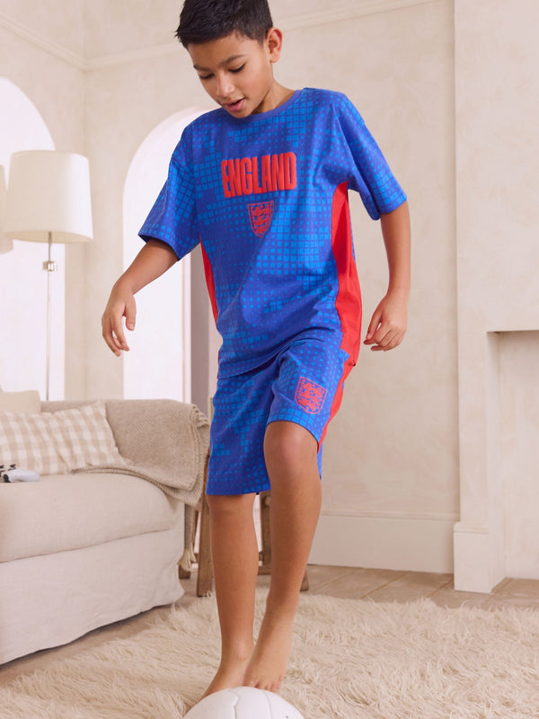 Blue/Red Single Short England License 100% Cotton Pyjamas (3-16yrs)