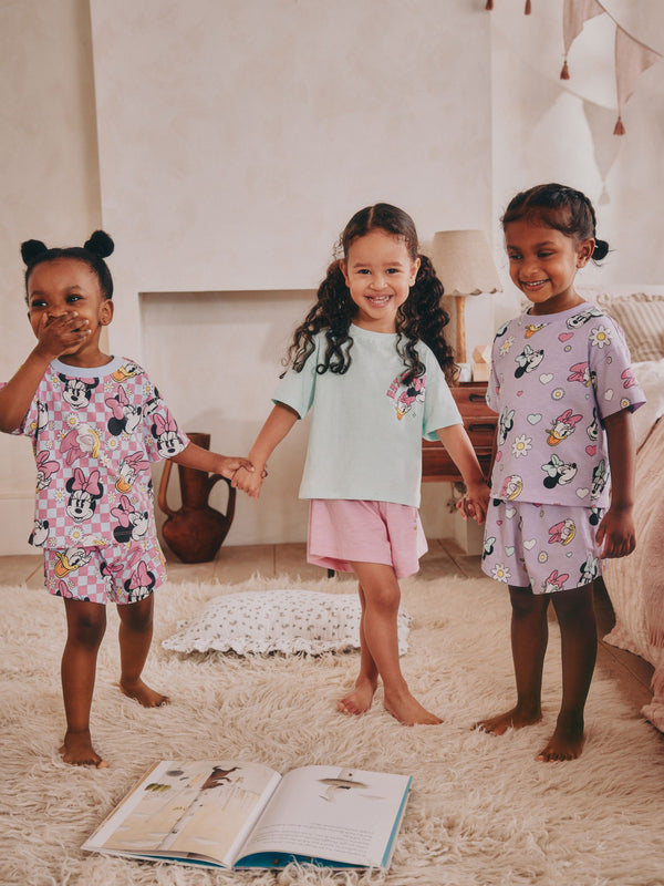 Lilac Purple 100% Cotton Minnie Mouse Shorts Pyjamas 3 Pack (9mths-12yrs)