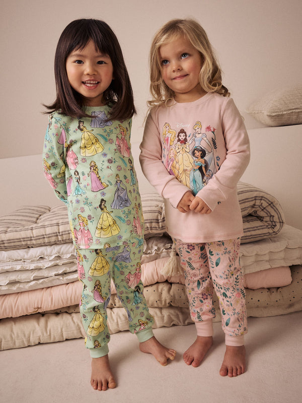 Pink 100% Cotton Disney Princess Long Sleeve Snuggle Pyjamas 2 Pack (9mths-10yrs)