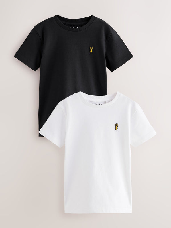 Black/White Short Sleeve Stag Embroidered T-Shirts 2 Pack (3-16yrs)