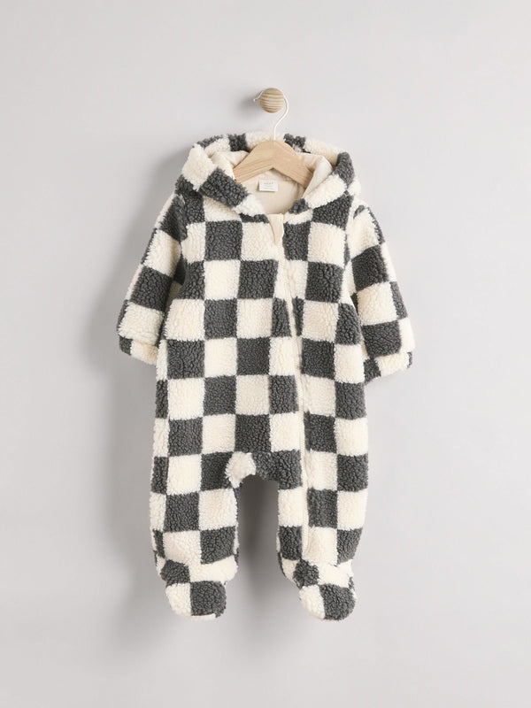 Grey Cosy Checkerboard Borg Baby Pramsuit (0mths-2yrs)