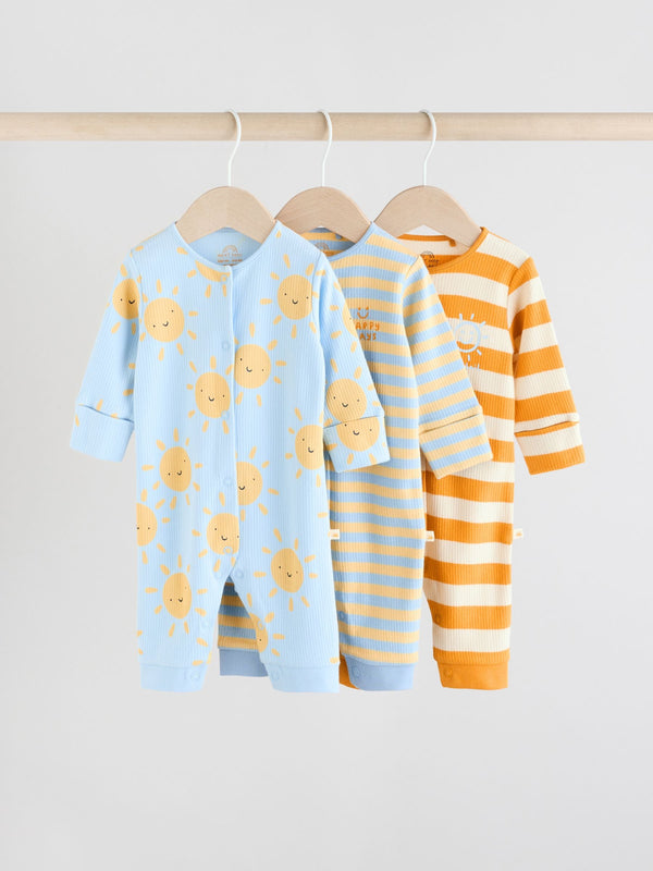 Yellow/Blue Baby Footless Sleepsuits 3 Pack (0mths-3yrs)