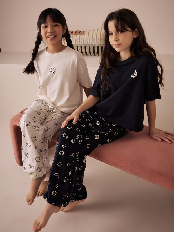 Black/Ecru Joggers Pyjamas 2 Pack (3-16yrs)