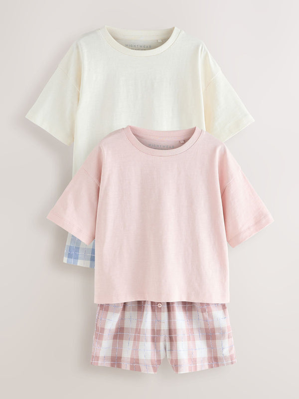 Pink/Blue Woven Bottom Short Pyjamas 2 Pack (3-16yrs)