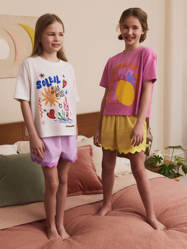 Pink/Yellow Short Pyjamas 2 Pack (3-16yrs)