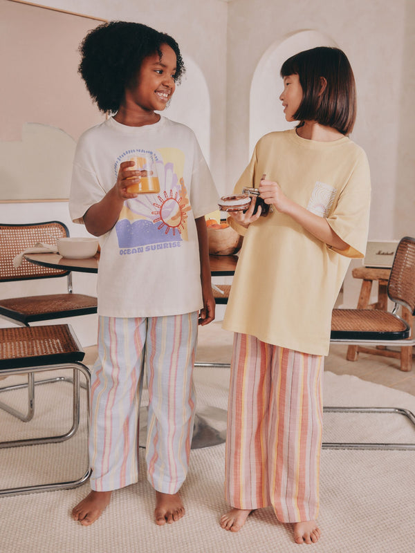 Yellow 100% Cotton Woven Bottom Pyjamas 2 Pack (3-16yrs)