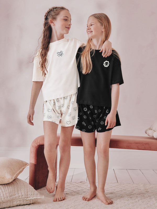 Black/Ecru Short Pyjamas 2 Pack (3-16yrs)