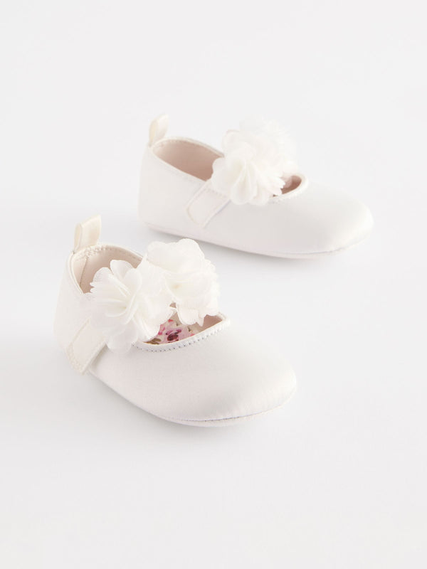 White Satin Baby Corsage Shoes (0-24mths)