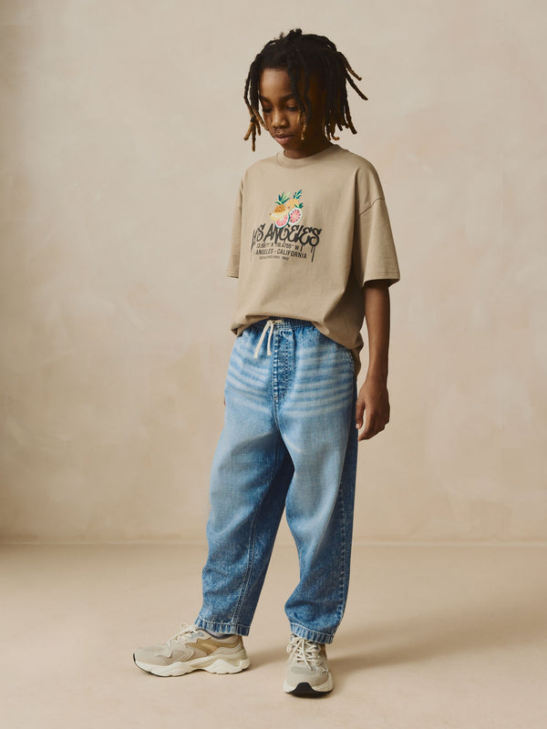 Mid Blue 100% Cotton Lightweight Pull On Jeans (3-16yrs)