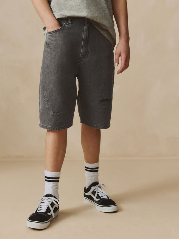 Black Distressed Wide Authentic Denim Shorts (3-16yrs)