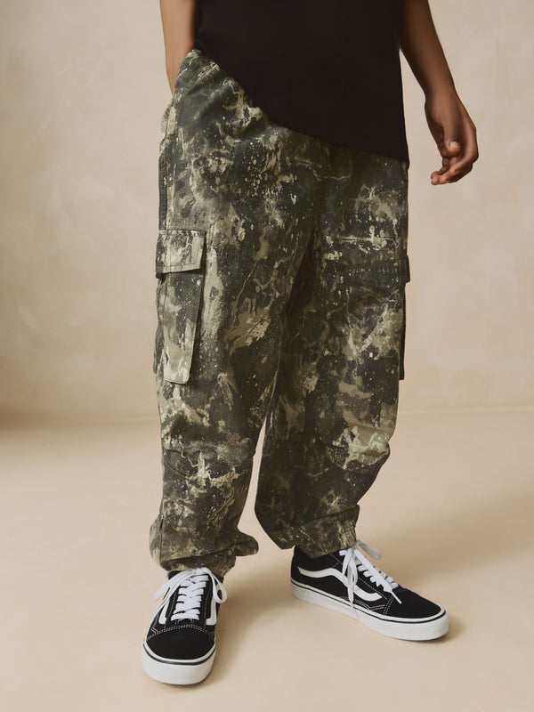 Khaki Camo 100% Cotton Wide Tapered Cargo Trousers (3-16yrs)